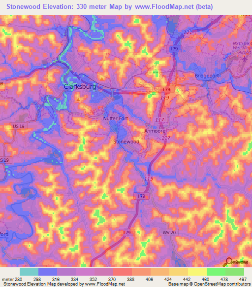 Stonewood,US Elevation Map