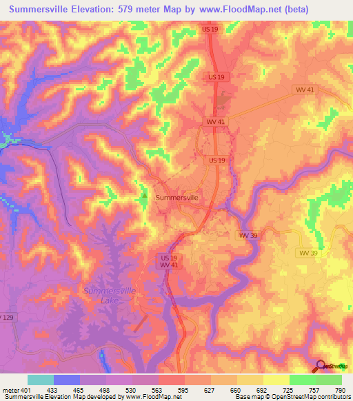 Summersville,US Elevation Map