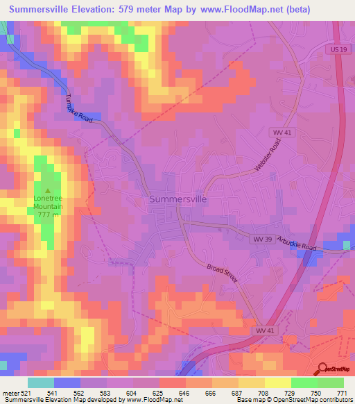 Summersville,US Elevation Map