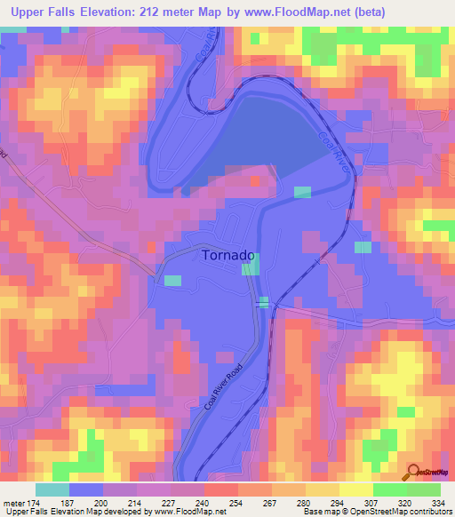 Upper Falls,US Elevation Map