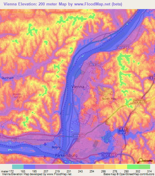 Vienna,US Elevation Map