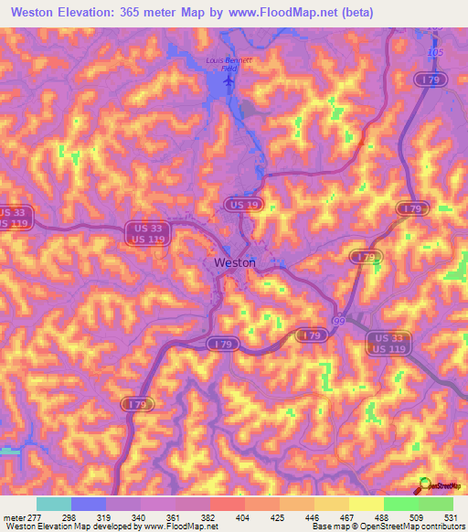 Weston,US Elevation Map