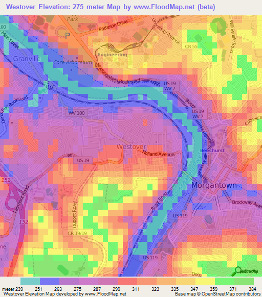 Westover,US Elevation Map