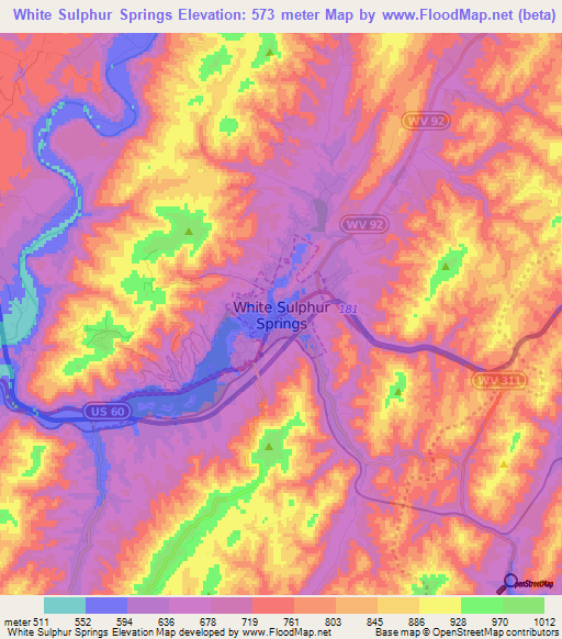 White Sulphur Springs,US Elevation Map