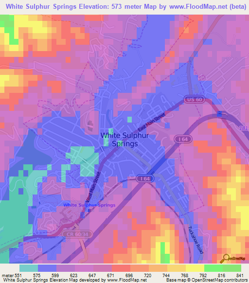 White Sulphur Springs,US Elevation Map