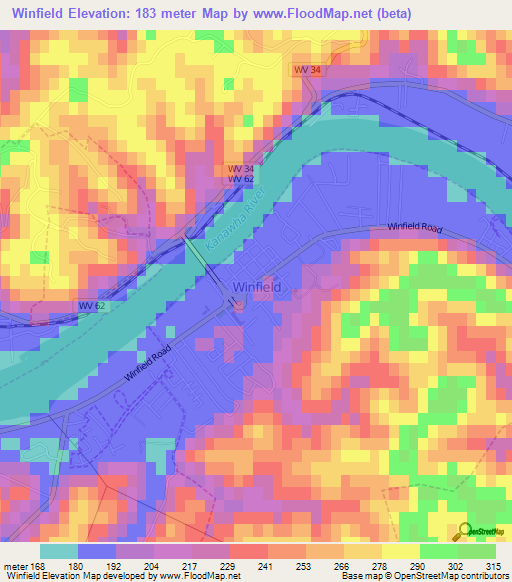 Winfield,US Elevation Map