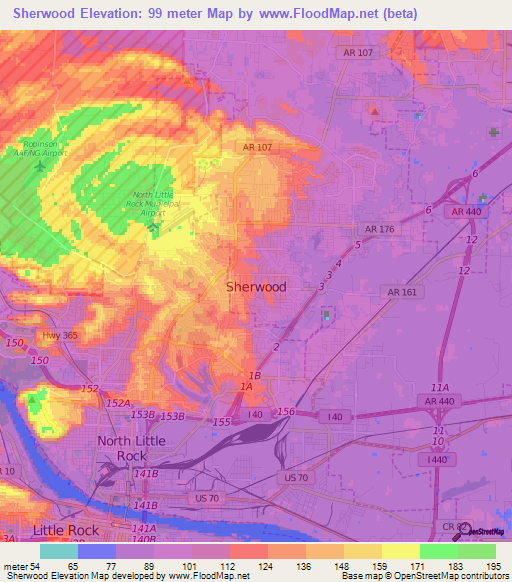 Sherwood,US Elevation Map