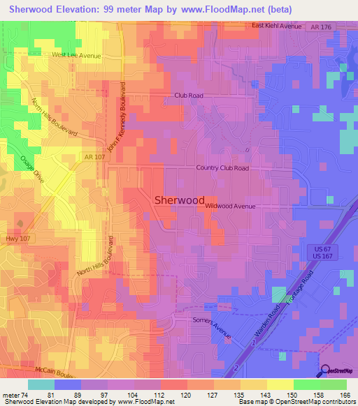 Sherwood,US Elevation Map