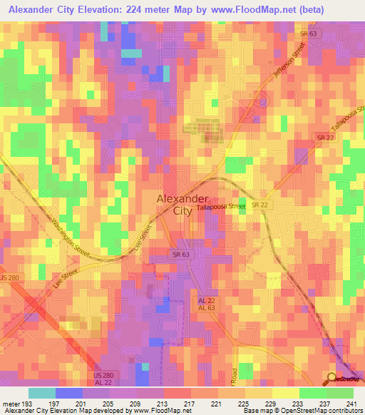 Alexander City,US Elevation Map