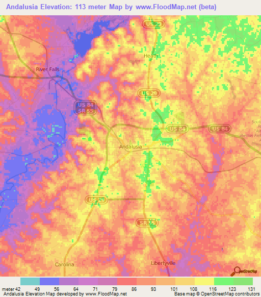 Andalusia,US Elevation Map