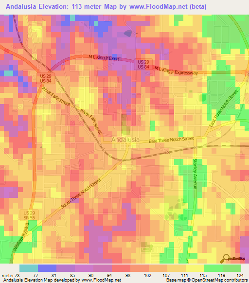 Andalusia,US Elevation Map