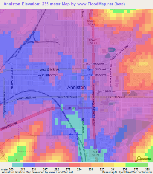 Anniston,US Elevation Map