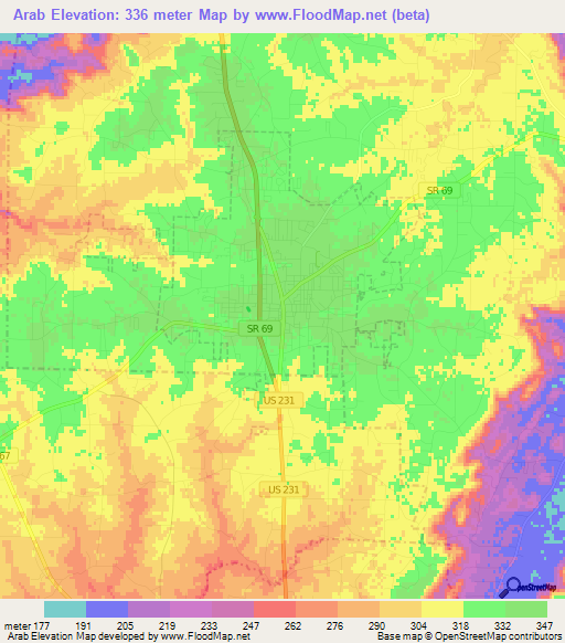 Arab,US Elevation Map