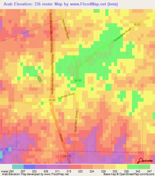 Arab,US Elevation Map