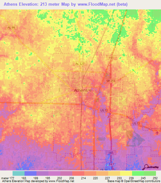 Athens,US Elevation Map