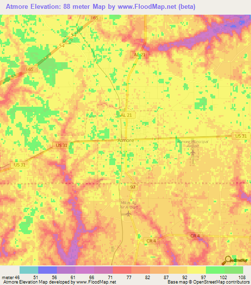 Atmore,US Elevation Map