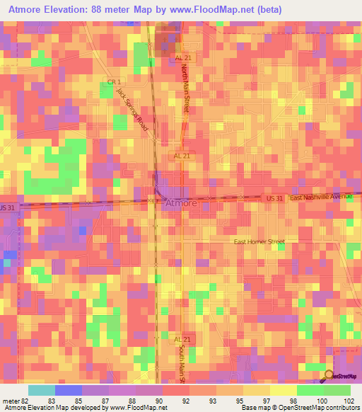 Atmore,US Elevation Map