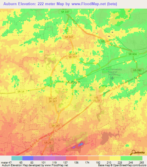 Auburn,US Elevation Map