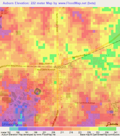 Auburn,US Elevation Map