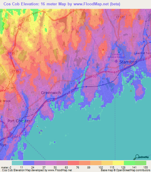 Cos Cob,US Elevation Map