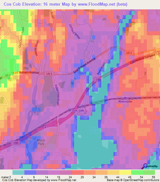 Cos Cob,US Elevation Map