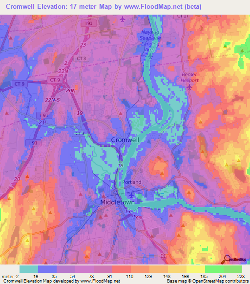 Cromwell,US Elevation Map