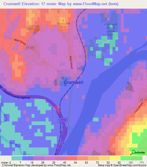 Cromwell,US Elevation Map