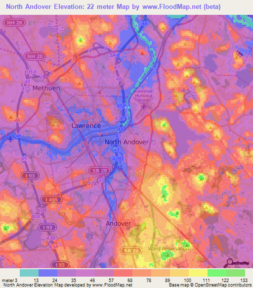 North Andover,US Elevation Map