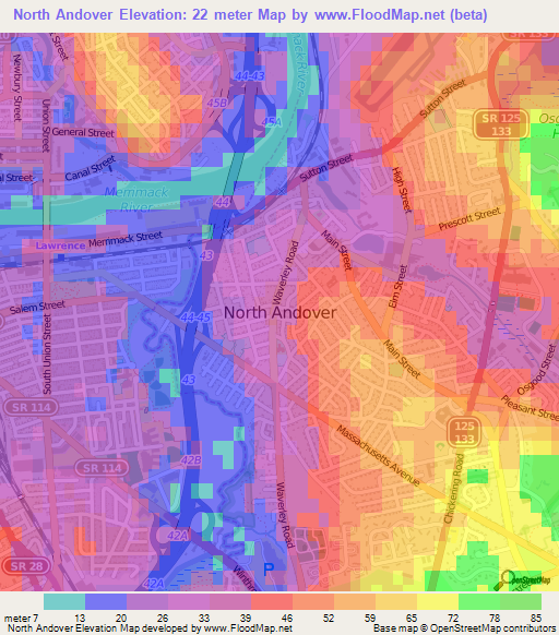 North Andover,US Elevation Map