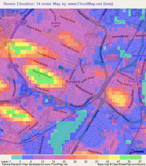 Revere,US Elevation Map