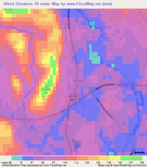 Alfred,US Elevation Map