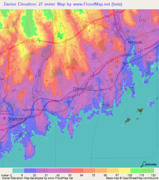 Darien,US Elevation Map