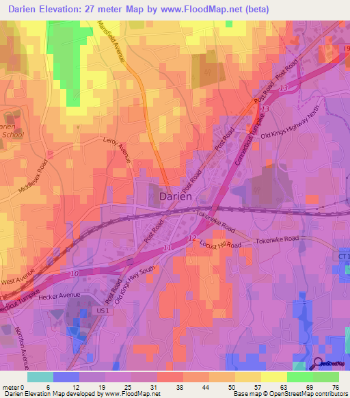 Darien,US Elevation Map