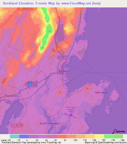 Rockland,US Elevation Map