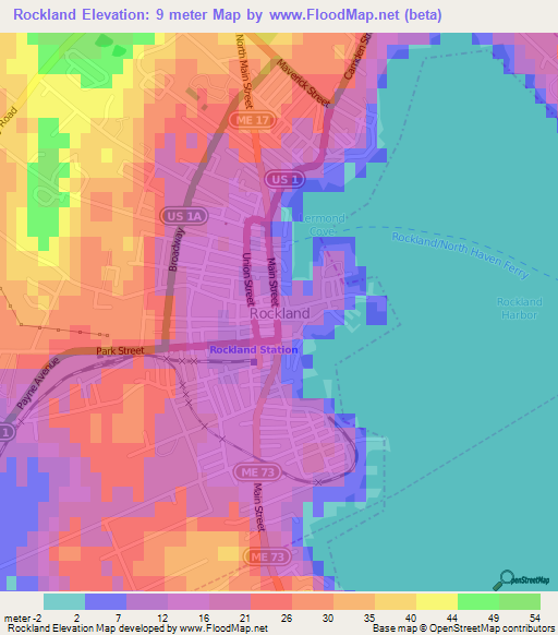 Rockland,US Elevation Map