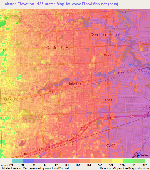 Inkster,US Elevation Map