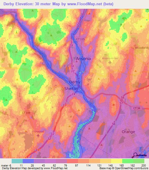 Derby,US Elevation Map