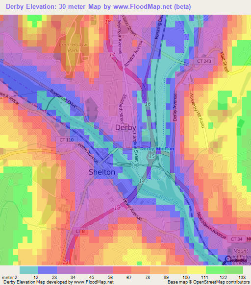 Derby,US Elevation Map