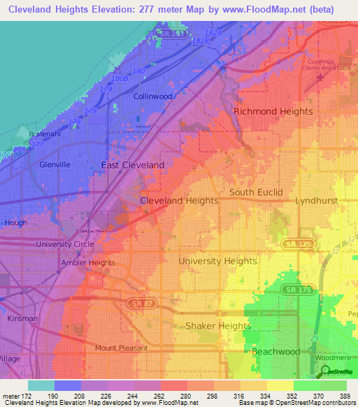 Cleveland Heights,US Elevation Map