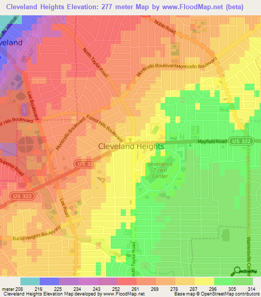 Cleveland Heights,US Elevation Map