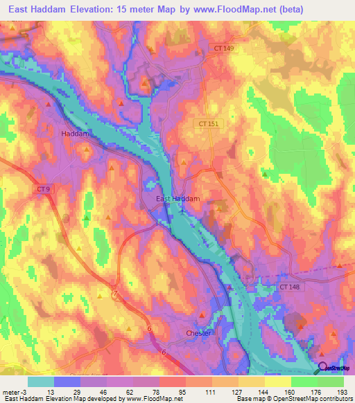 East Haddam,US Elevation Map