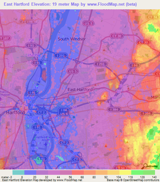 East Hartford,US Elevation Map