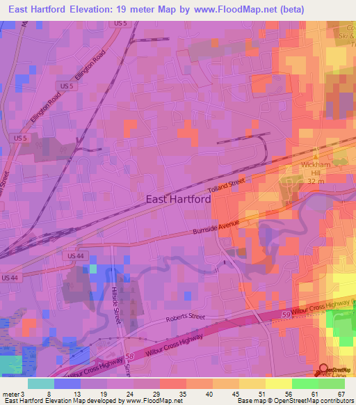 East Hartford,US Elevation Map