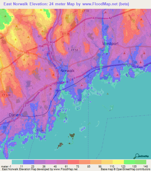 East Norwalk,US Elevation Map