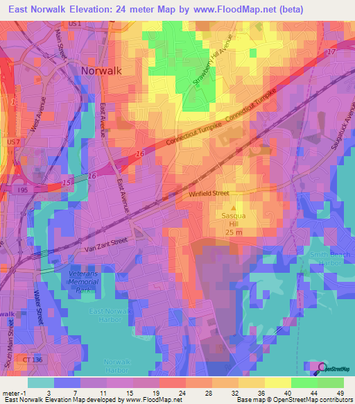 East Norwalk,US Elevation Map