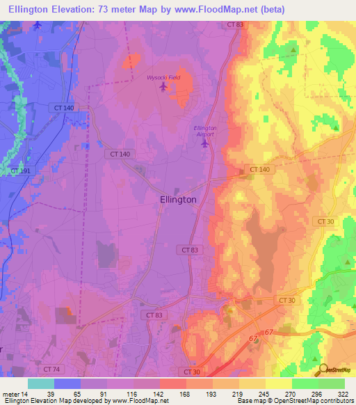 Ellington,US Elevation Map