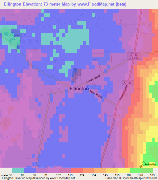 Ellington,US Elevation Map