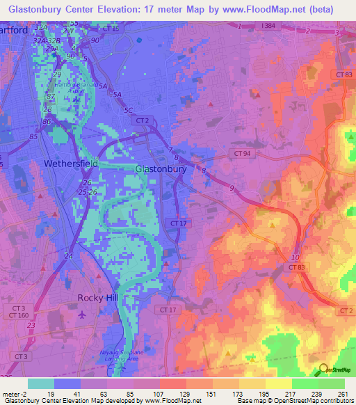 Glastonbury Center,US Elevation Map