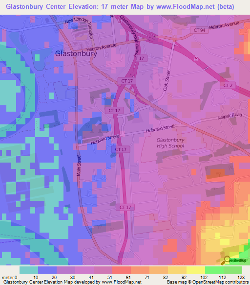 Glastonbury Center,US Elevation Map