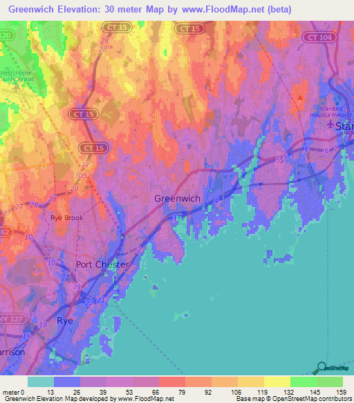 Greenwich,US Elevation Map